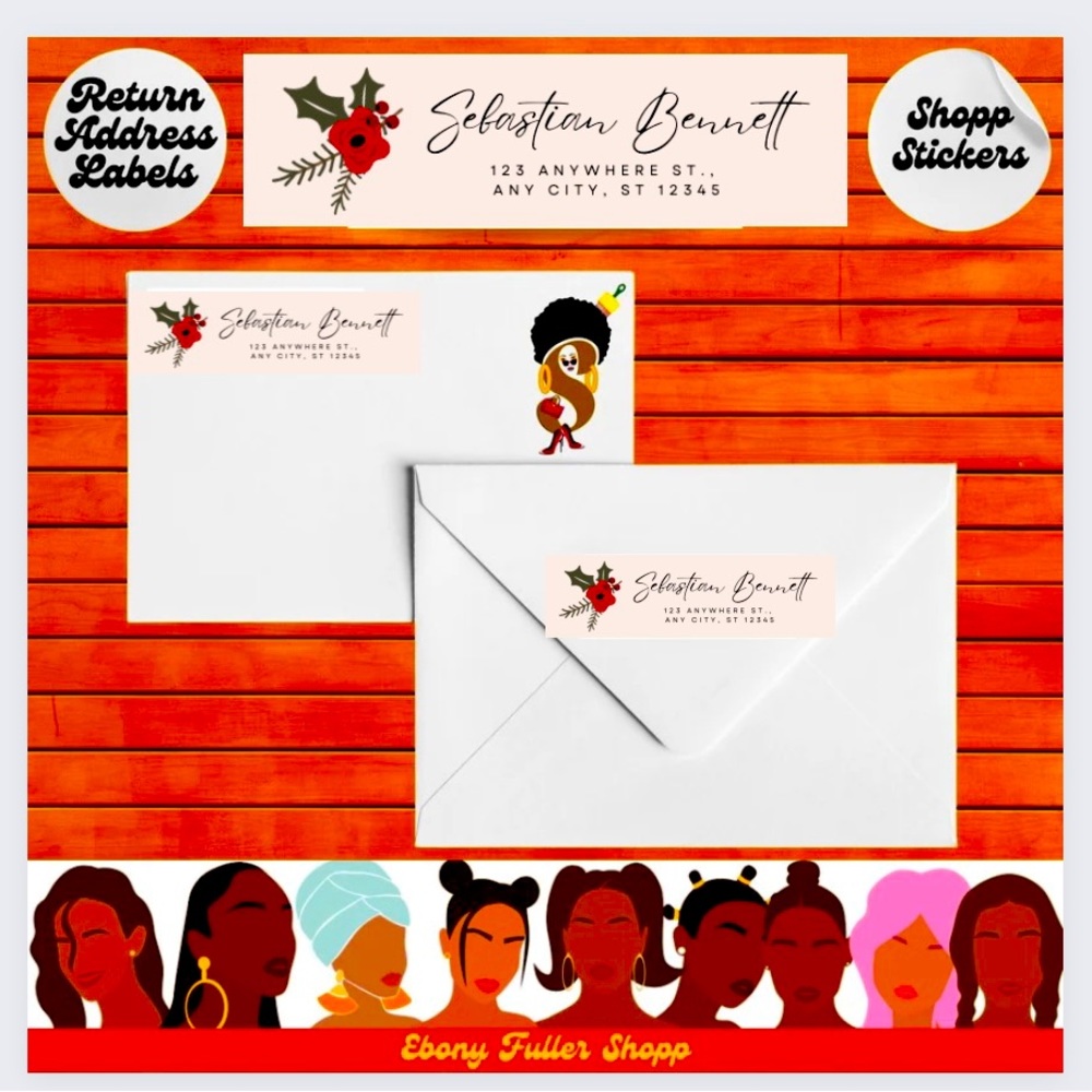 90 Christmas poinsettia  return address labels custom stickers.  Sticker labels